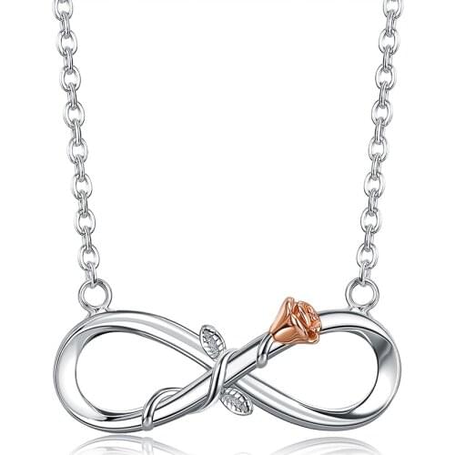 SILVERHOO Infinity Love Necklace For Women 925 Sterling Silver Rose Gold Plated Rose Intertwine Necklaces Flower Pendant Chain