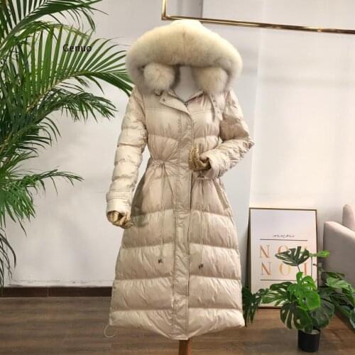 Hooded Coat Winter Warm Windproof Jacket Women Fluffy Faux Fur Collar White Duck Down Winter Jackets Plus Size Overcoat