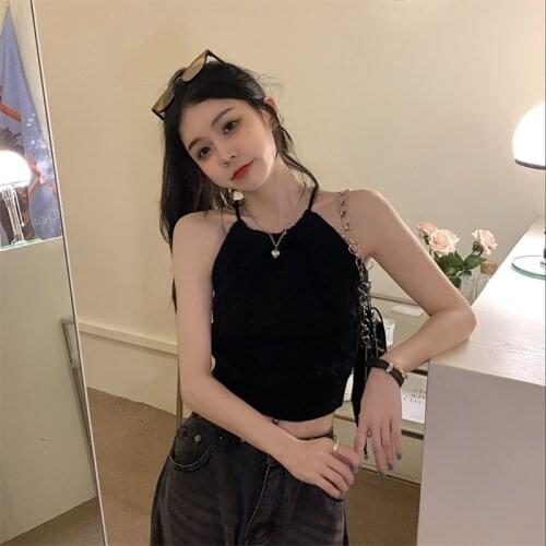 Sexy vest white backless collar knitted cropped blouse women summer new Korean style slim small sling
