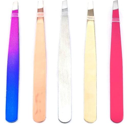 Stainless Steel Tweezer Beauty Eyelashes Extensions Plucker Tip Eyebrow Tweezers Hair Eyebrow Slanted Clip Makeup Tool Brand