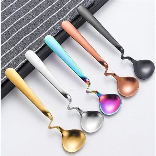 Stainless Steel Suspensible Stirring Spoon Round Shape Seasoning Ladle Scoop Twisting Hanging Cup Coffee Dessert Teaspoon