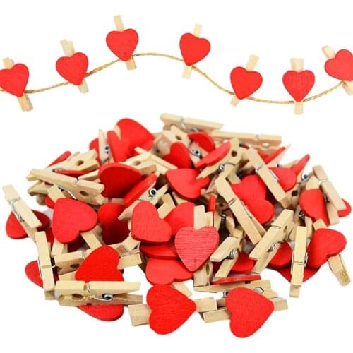 50pcs/lot 3cm Wood Pegs Cute Wooden Love Hearts Clips DIY Photo Banner Crafts for Home Birthday Wedding Decoration Clothes Pegs
