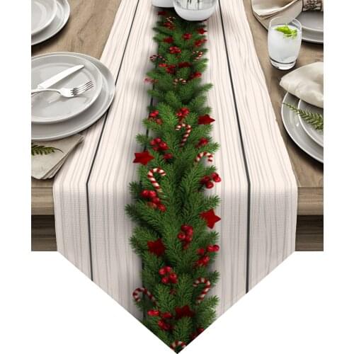 Christmas Pine Needle Candy Wood Grain Table Runner Wedding Table Decor Tablecloth Christmas Decorations For Home Tablecloth