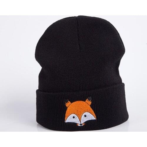 New Autumn Winter Men Women Hat Fashion trend Korean version fox embroidery wool knitted hat Women Skullies beanies accessory