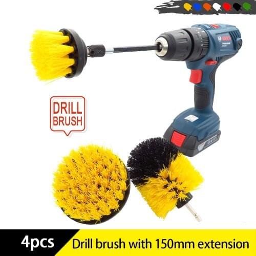 4pcs Drill Power Scrub Clean Brush Electric Drill Brush Kit All Purpose with Extension for Grout, Tiles,Bathroom, Kitchen & Auto