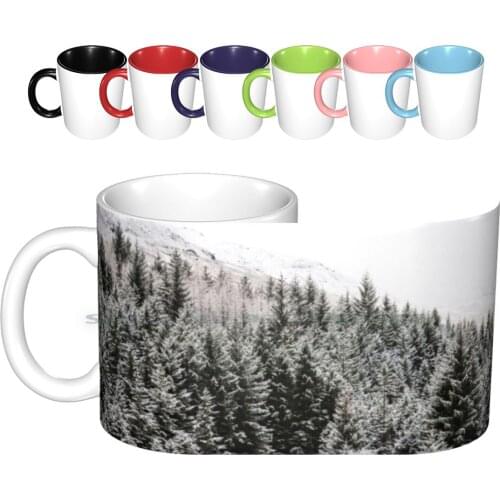 Scottish Treeline Ceramic Mugs Coffee Cups Milk Tea Mug Treeline Scotland Scottish Tree Snow Hill Angela Evergreens Winter Pine