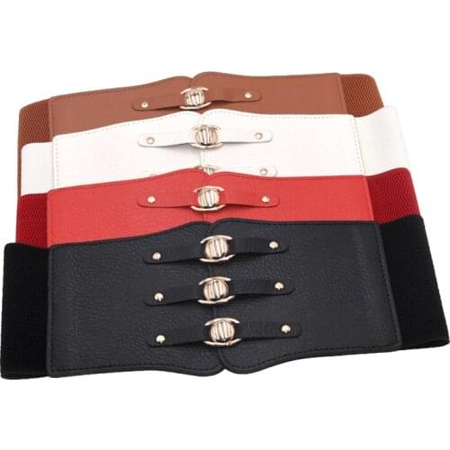 Super wide waist belt for women PU leather slimming body ladies dress elastic belt white black corset belt female waist QZ0336