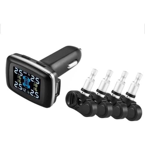 TPMS have USB socket in monitor , LCD Auto Tyre Car Tire Pressure Monitoring System Monitor Pressure Gauge with 4 Sensors