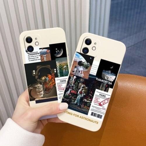 Clever Astronaut Liquid Silicone Case For iPhone 12 11 Pro Mini Max X XR XS MAX SE2020 8 7 6 6S Plus Shockproof Soft Phone Cover