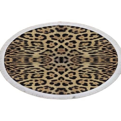 Yellow Black Leopard Vintage Patterned Round Fringe Non-Slip Base Washable Round Gray hand chair alfombra infantil redonda ronde