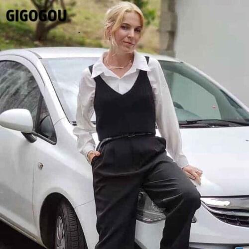 GIGOGOU Women Short Knitted Halter Vest Female V Neck Racer Solid Sleeveless Women Rib Knit Summer Off Shoulder Slim Fitted Top