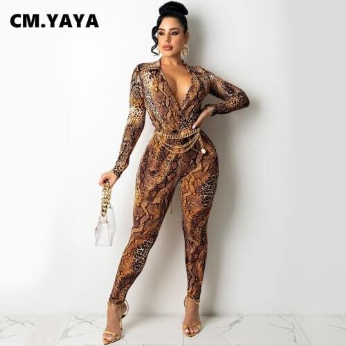 CM.YAYA Women Set Print Full Sleeve V-neck Crop Tops Stretchy Skinny Pencil Pants Two 2 Piece Sets Fashion Outfit Fall Tracksuit