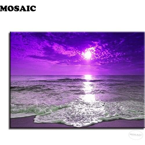 Violet Beach Sea Waves diamond mosaic,Full,Diamond Embroidery,Cross Stitch,3D,diamond painting home decor,Crafts,Christmas,Gift