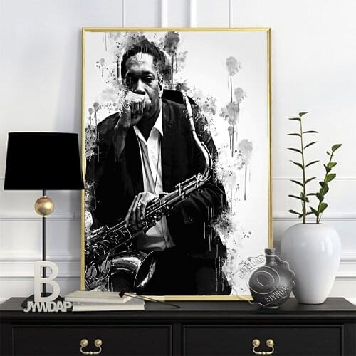 American Jazz Saxophone Performer Portrait Poster, John Coltrane Sketch Watercolour Art Print, Minimalism Black White Home Decor
