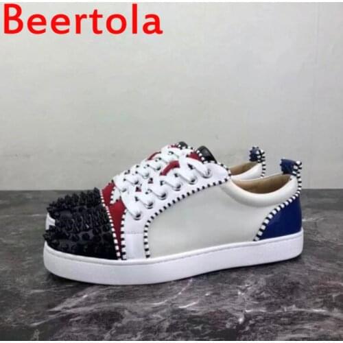 Beertola Male Comfortable Rivet Fashion Loafers Men Casual Shoes Party Dress Shoes Men Flats Sneakers Mixed Color Two Style