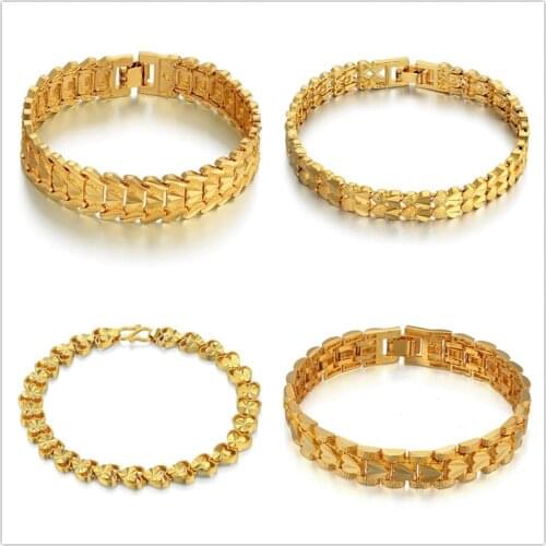 Wholesales Gold-Color Heart Chain Link bracelet men 20cm Gold Bangles Classic Womens Jewelry Bracelet for Women