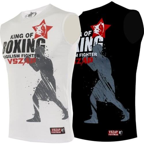 VSZAP Quick Dry T Shirt Boxing MMA Sleeveless Gym Vest Fighting Martial Arts Fitness Training Men Homme Boxe Sports camiseta