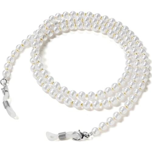 Fashion Elegant White Pearl Beaded Glasses Chain Women Non Slip Sunglasses Lanyard Cord Holder Necklace Masks Hanging Rope