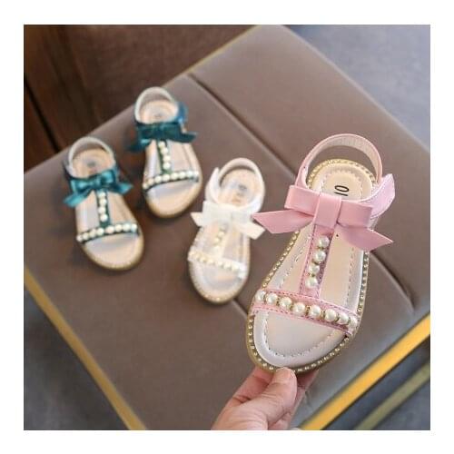 Kids Shoes For Girls Summer Sandals Children Pearl Beading Beach Sandals Enfants School Flat Shoes For Baby