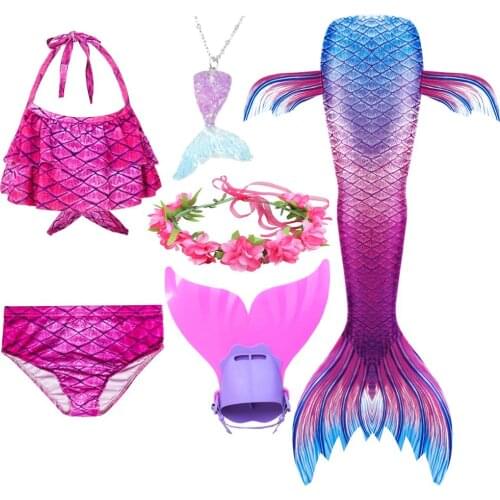 Girls Mermaid Tail With Monofin Flipper Bikini Bathing Children Swimsuit for Kids Princess Costume Swimmable Suit