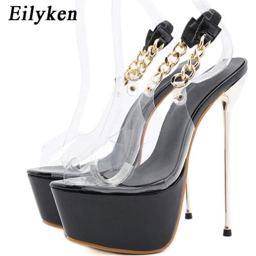 Eilyken Star Walk Show Party Nightclub Stripper Heels Sexy PVC Transparent Open Toe Ankle Slip-On Women Sandals Wedding Shoes