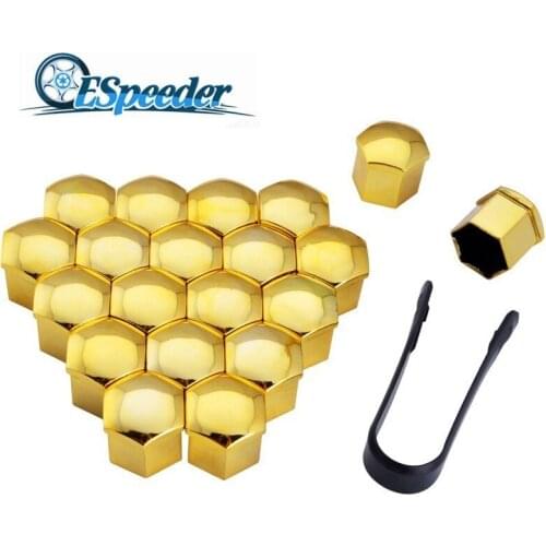 ESPEEDER 20pcs 21mm Anti-Rust Glossy ABS Car Wheel Auto Hub Screw Cover Wheel Nut Bolt Cover Cap With Removal Tool Universal