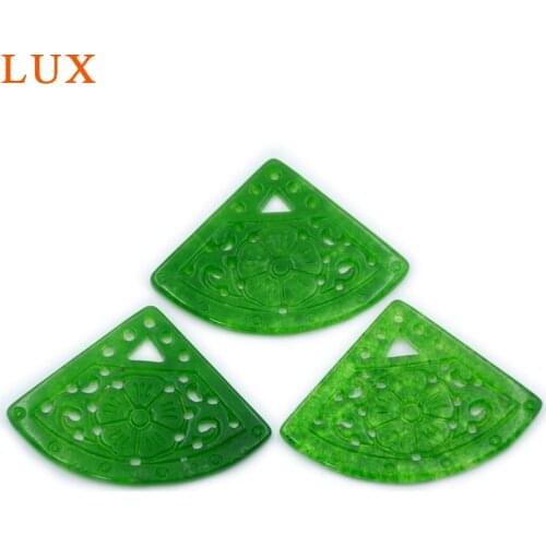 Emerald Chinese style fan shape pendant hand carved green jades slice beads crystal gemstone slice for jewelry DIY handmade