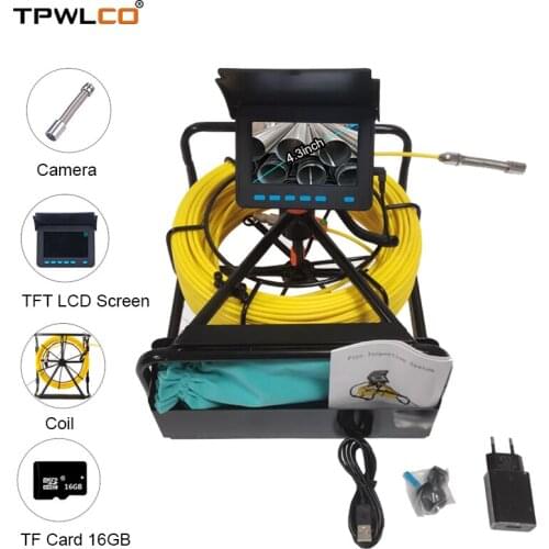 4.3inch 10m/20m/30m/40m/50m Pipe Inspection Camera Drain Sewer Industrial Endoscope Snake Camera With DVR 17mm Camera Head