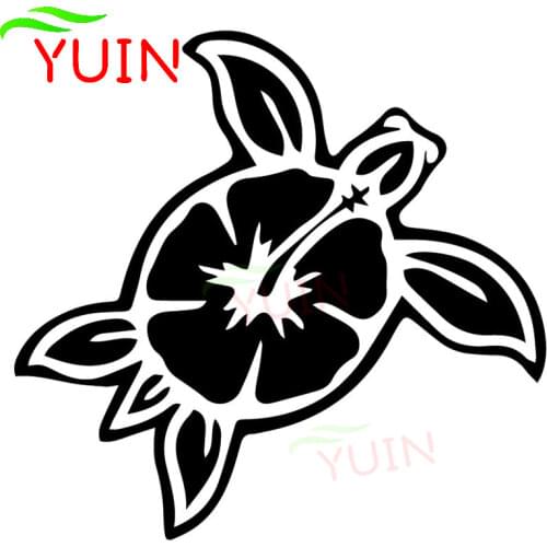 Turtle Hibiscus Flower Creative Art Sticker Body Trunk Decoration PVC Waterproof Sunscreen Decal Black/White/Red/Laser/Silver
