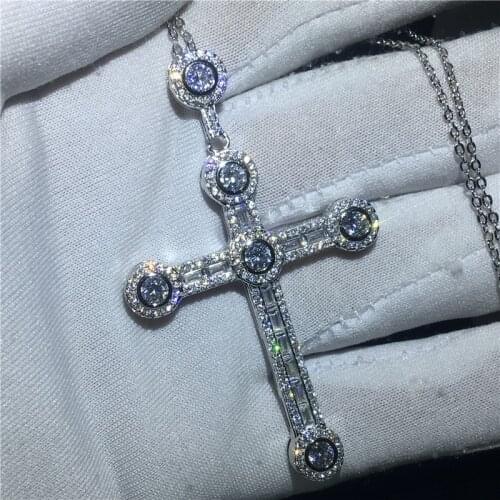 Unique Design Cross Pendant Pave AAAAA cz 925 sterling silver Party Wedding Long Cross Pendant necalace for women Men Jewelry