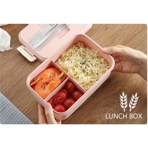 Healthy Material 3 grid Lunch Box with Spoon Wheat Straw Bento Boxes Microwave Dinnerware Food Storage Container Lunchbox
