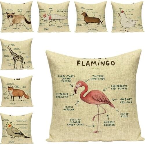 Linen Cartoon Cushion Cover Animal Decorative Pillow Case Sofa Throw Pillowcase Car Seat Accessories Home Textile Decor 45x45cm
