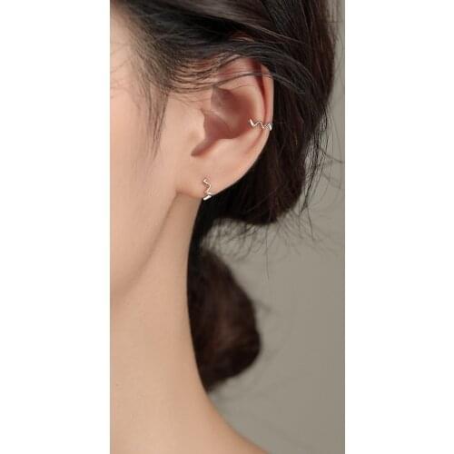 Little Girls Clip on Earrings for Unpierced Ears 925 Silver Wave Ear Clip Dark Lightning Ear Bone Clip Female Trend