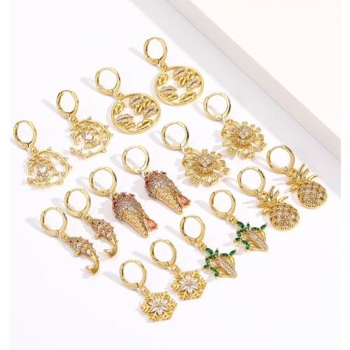 Flower and FishCute Charms Jewelry Making Gold Pendant Charms Diy Earrings Necklace Bracelet Dangle Charms Copper Cubic Zircon