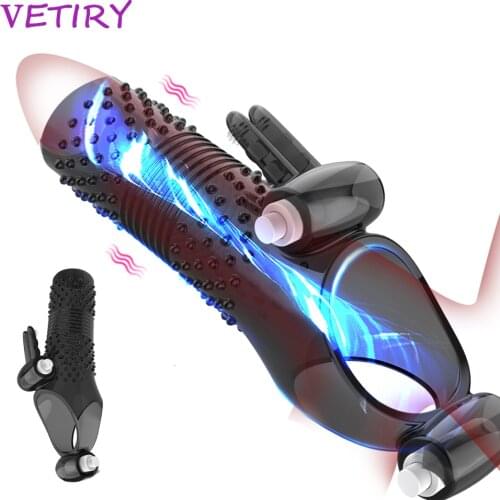 Penis Sleeve Vibrator Reusable Vibrators Condom Delayed Ejaculation Sex Toys for Men Erection Cock Cover Ring Penis Enlargement