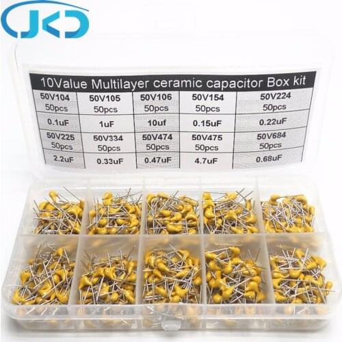 500pcs 10Valuesx50 50V 100nF 1000nF 10000nF 150nF 220nF 2200nF 330nF 470nf 4700nf 680nf monolithic Multilayer ceramic capacitor