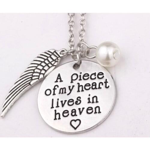 N214 Fashion round Piece of my heart lives in heaven/ Wings/ pearl /pendant necklace charm jewelry