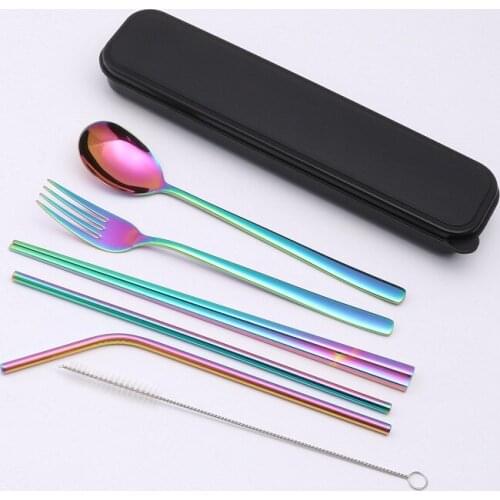 6pcs/Set Colored Portable Dinnerware set Outdoor Tableware Sets For Picnic/Traveling/Hiking/Camping Cutlery Utensils