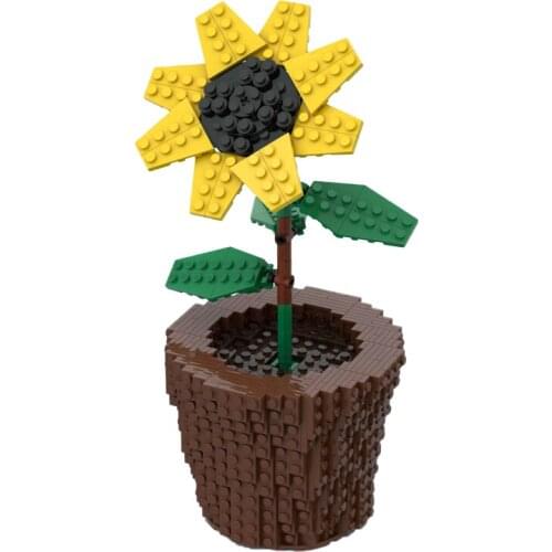MOC Potted Plants Sunflower Building Blocks Kit Sun Turnsole Model Flower Bricks Home Decoration Accessories Toys For Kid Gifts