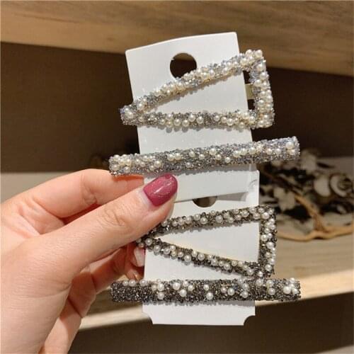 Delicate Hollow Crystal Triangle Girls Hairgrips Set For Women Handmade Elegant Barrettes Pearl Hairpins Clips Wedding Jewelry