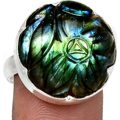 Genuine Carved Labradorite Ring 925 Sterling Silver, USA Size : 8.25 , AR4344