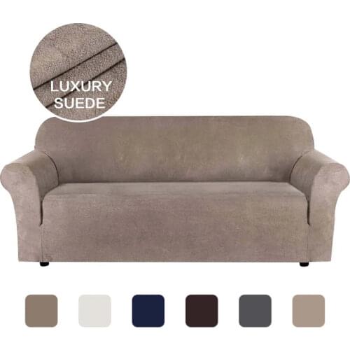 New Suede Fabric Sofa Cover Solid Color Elastic All-inclusive pet-proof Slipcover for Living room Furniture Stretch Couch Capa