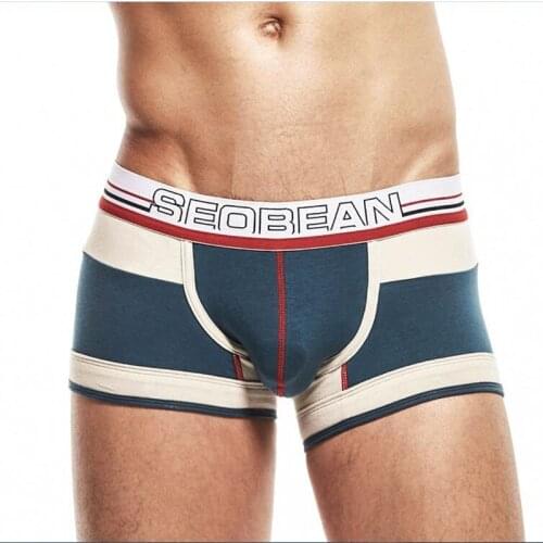 New SEOBEAN Sexy men 'boxers patchwork color breathable low-waist mens boxers underwear 3 colors