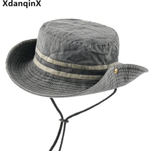 XdanqinX Summer Japanese Korean Style Mens Panama Bucket Hat Wind Rope Fixed Casual Fishing Cap Water-washed Cotton Beach Hats