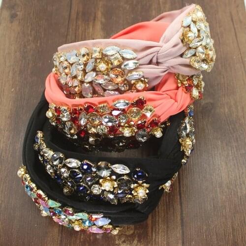 Elegant New Fashion Hair Accessories Wide Side Headband Mix Crystal Baroque Hairband Center Cross Headwear For Women Wedding