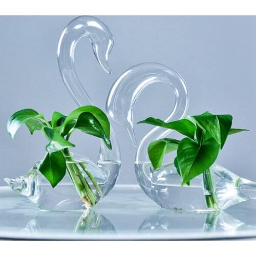 Clear Glass Swan Shape Flower Vase Cute Glass Hanging Vase Floral Plant Pots Terrarium Container Home Wedding Decor