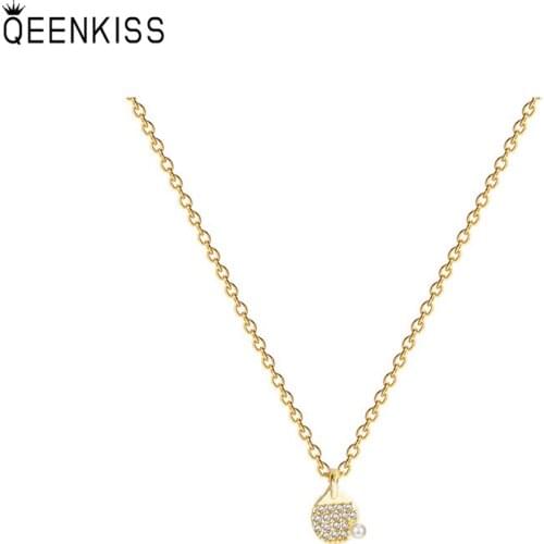 QEENKISS NC709 Fine Jewelry Wholesale Fashion Woman Girl Birthday Wedding Gift Table Tennis Racket 18KT Gold Pendant Necklace
