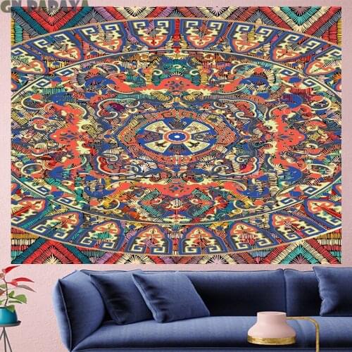 Luxury embroidery style mandala tapestry boho decor retro rose plant goblen red Yoga mat Polyester bohemian Wall Hanging decor