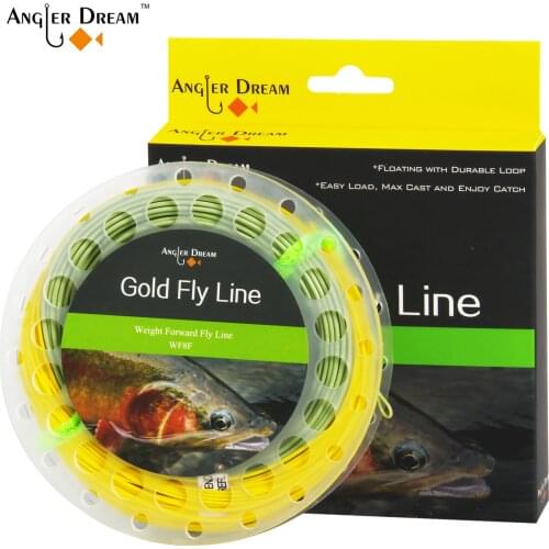 ANGLER DREAM Fly Fishing LIne Gold Floating Fly Line WF 2 3 4 5 6 7 8 9 100FT Fly Fishing Line With Two Welded Loops