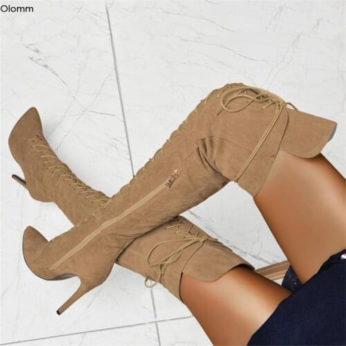 Olomm New Women Over The Knee Boots Thin High Heel Boots Nice Pointed Toe Gorgeous 4 Colors Party Dress Shoes Women US Size 5-15
